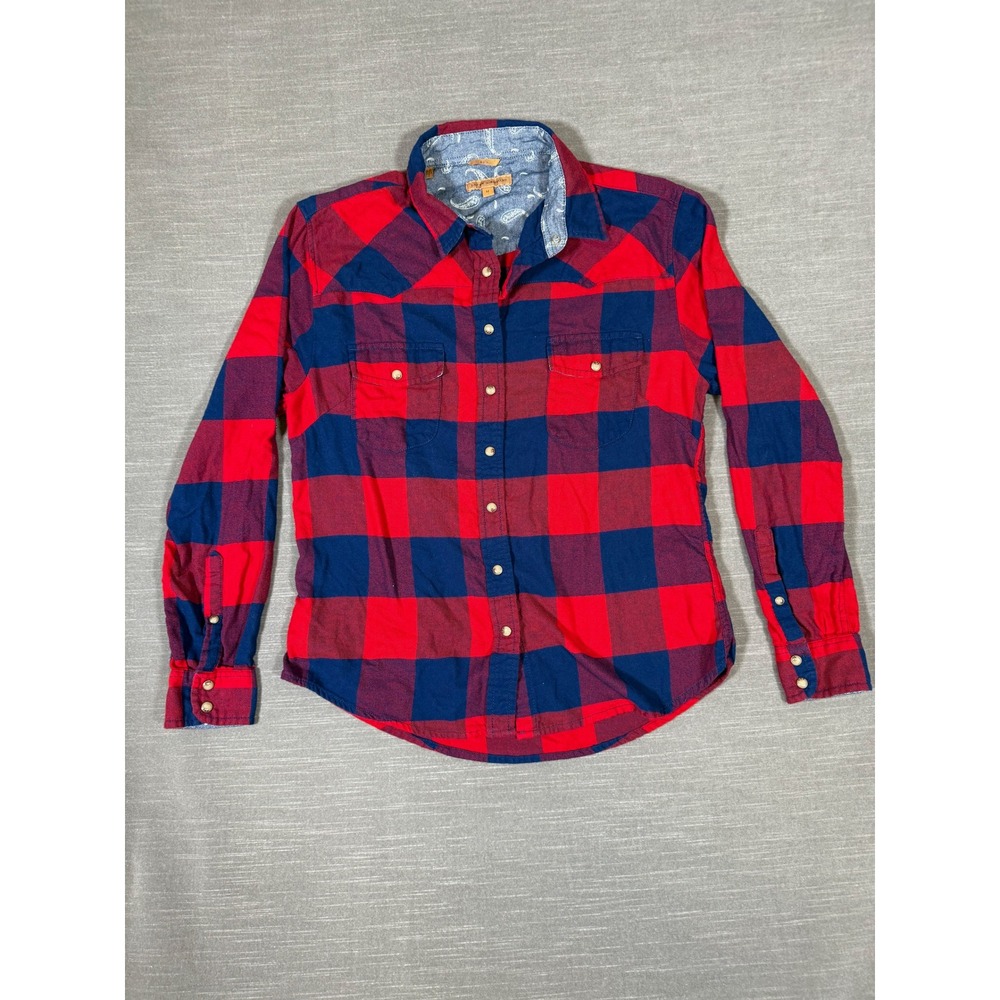 Jachs Girlfriend Red Navy Buffalo Plaid Flannel Western Snap Super Soft Medium